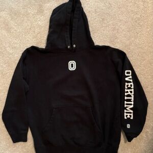 OVERTIME Black Hoodie with front logo and name down the sleeve